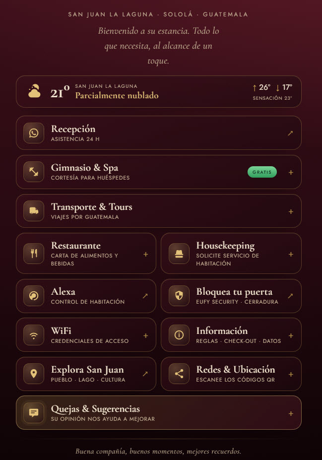 Portal digital disponible para los huéspedes durante su estancia